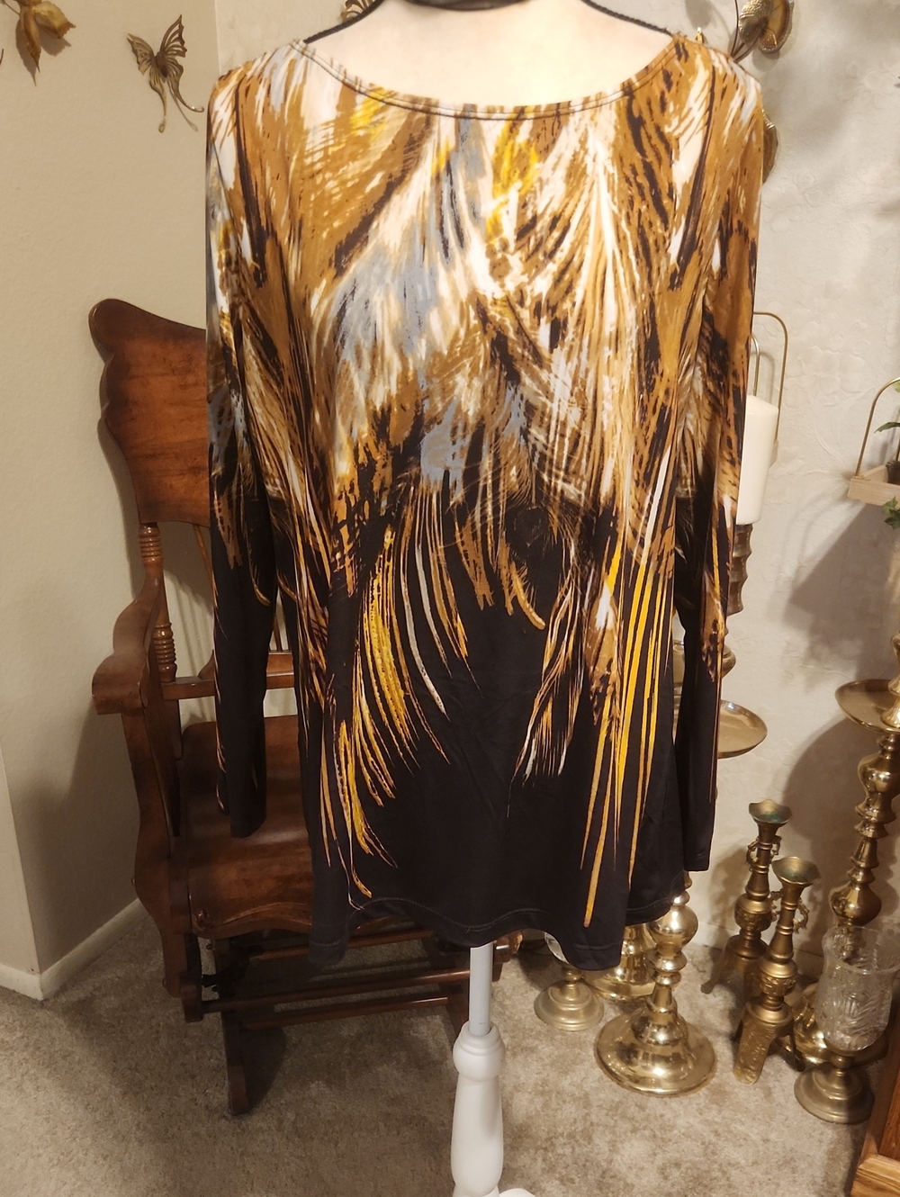 Susan Graver Abstract Brushstroke Top in Black and Mustard